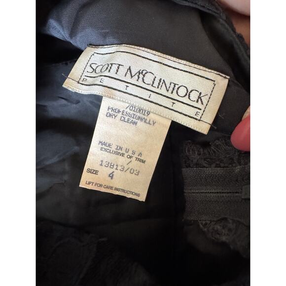 Vintage 80s Scott McClintock Black Lace Wiggle Dress Rhinestone Buttons 4P Sexy - Picture 7 of 16